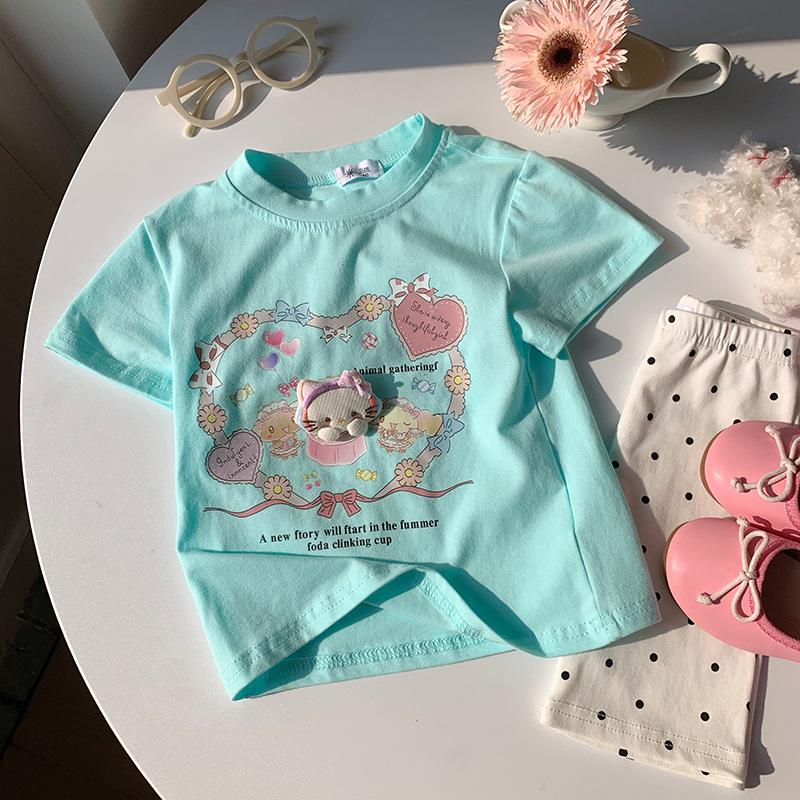 

Girls Casual Cotton Short-sleeved T-shirt For Summer, Cute And Adorable Animal Print Children s T-shirt 100cm