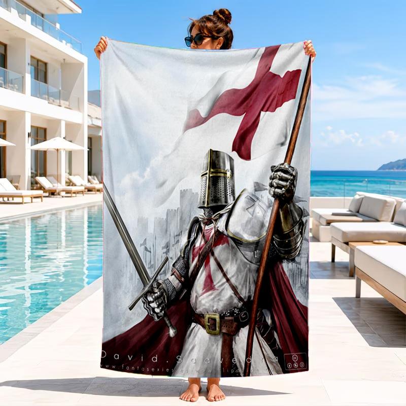 Knightly Warrior In Armor Beach Towel, Microfiber Beach Towel, Perfect For Pool, Beach, Travel, Home Decor Beach Party Fan Gifts