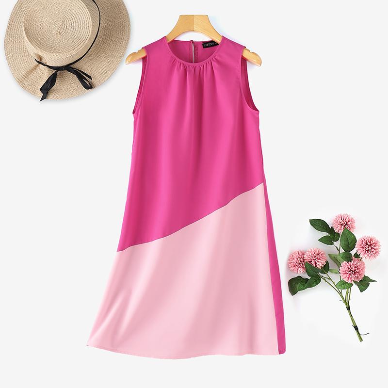 ZANZEA Rochie de damă casual cu guler rotund, fără mâneci, model maieu