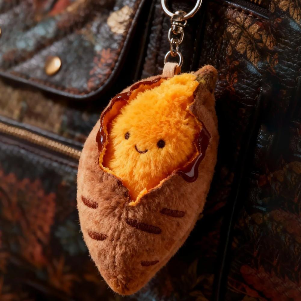 Uu Roasted Sweet Potato Plush Keychain Soft Stuffed Toy with Smiling Face Bag Charm for Backpack Purse Fun Gift for Friends Kids