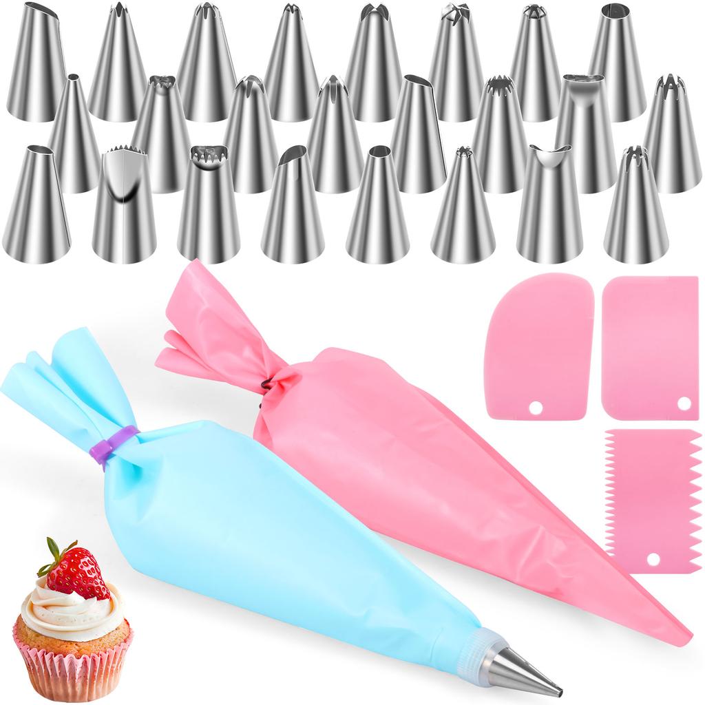 21/30/126 Pcs Piping Bags Reusable Piping Bag and Tip Set Cake Decorating Tools Stainless Steel Nozzle Piping Nozzles Pastry Set