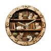Katzenmotiv Wanduhr Holzoptik mit arabischen Ziffern Rustikal für Buchliebhaber, Wohnzimmer,