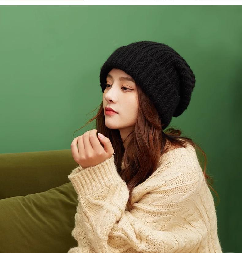 Korejský styl pletená čepice se silnými pruhy: Zimní teplá vlna s ochranou uší pro velký obvod hlavy - Unisex