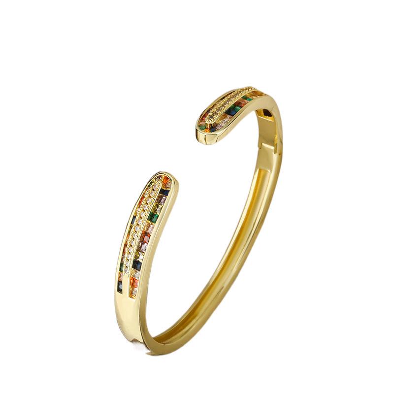 New High-end Retro Open Simple Bracelet with Colored Manuscript Stone Bracelet