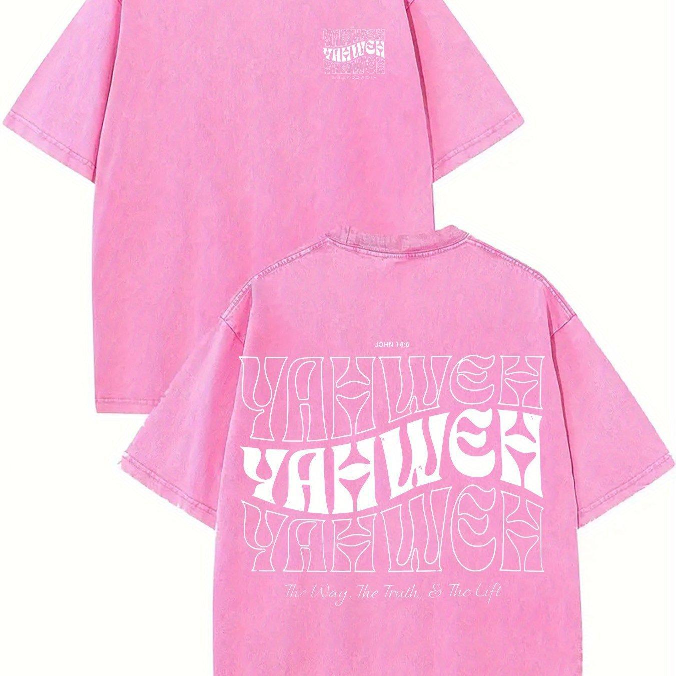 Yahweh Prints, Washed To Make Old T-Shirts, Cotton Casual N S розы красного