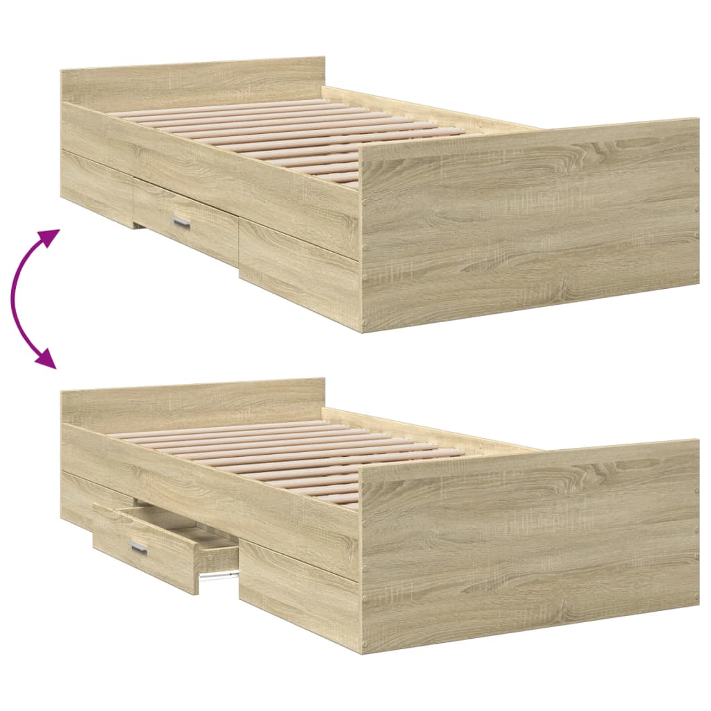 Bed Frame with Drawers Sonoma Oak 75x190 cm Engineered Wood