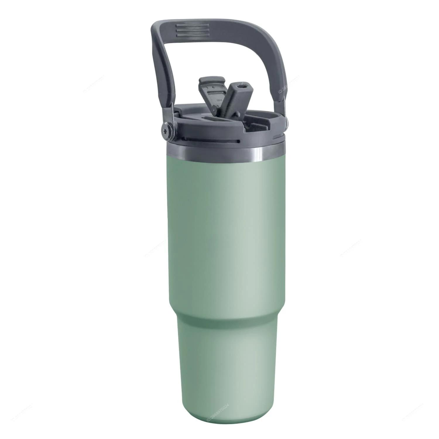 

Термосклянка Tyeso з ручкою, кришкою-соломкою, ізольована, з нержавіючої сталі, з подвійними стінками, вакуумна пляшка для води, для дому, спорту, подорожей, для гарячого, холодного 750ML зелений