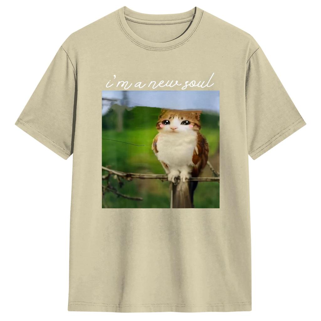 Unisexs TShirts Meowl Im a New Soul Cat Owl Meme 100 Cotton Tee Shirt Short Sleeve T Shirt Round Collar Clothing Plus Size