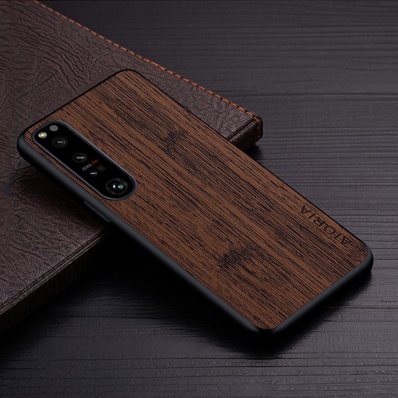 

Case for Sony Xperia 1 5 10 IV ACE III II 2 Funda Bamboo Wood Pattern Leather Phone Cover Luxury Coque for Sony Xperia 1 Iv Case Xperia 1 кофейный