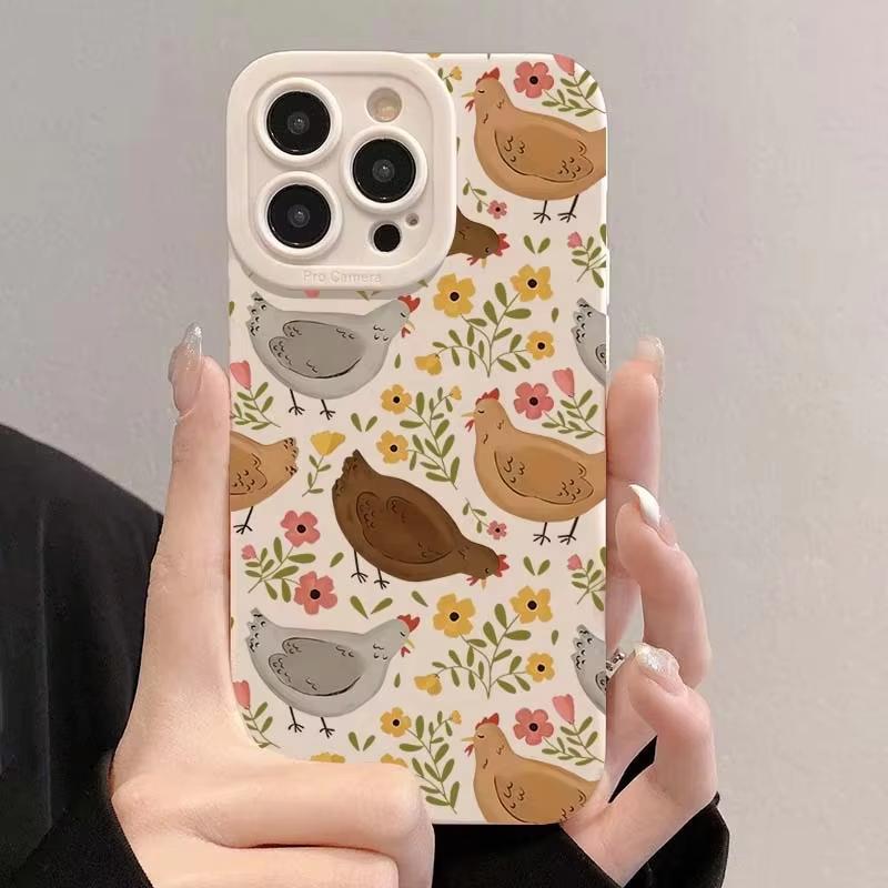 Cute Chicken Flower Pattern Phone Case For iPhone 17 Air 16 E 15 14 13 12 11 Pro Max Plus Mini SE 2020 2022 Soft Silicone Cover
