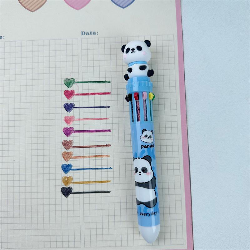 Penna a Sfera Panda Cartone Animato Multicolore - 10 Colori a Pressione per Studenti