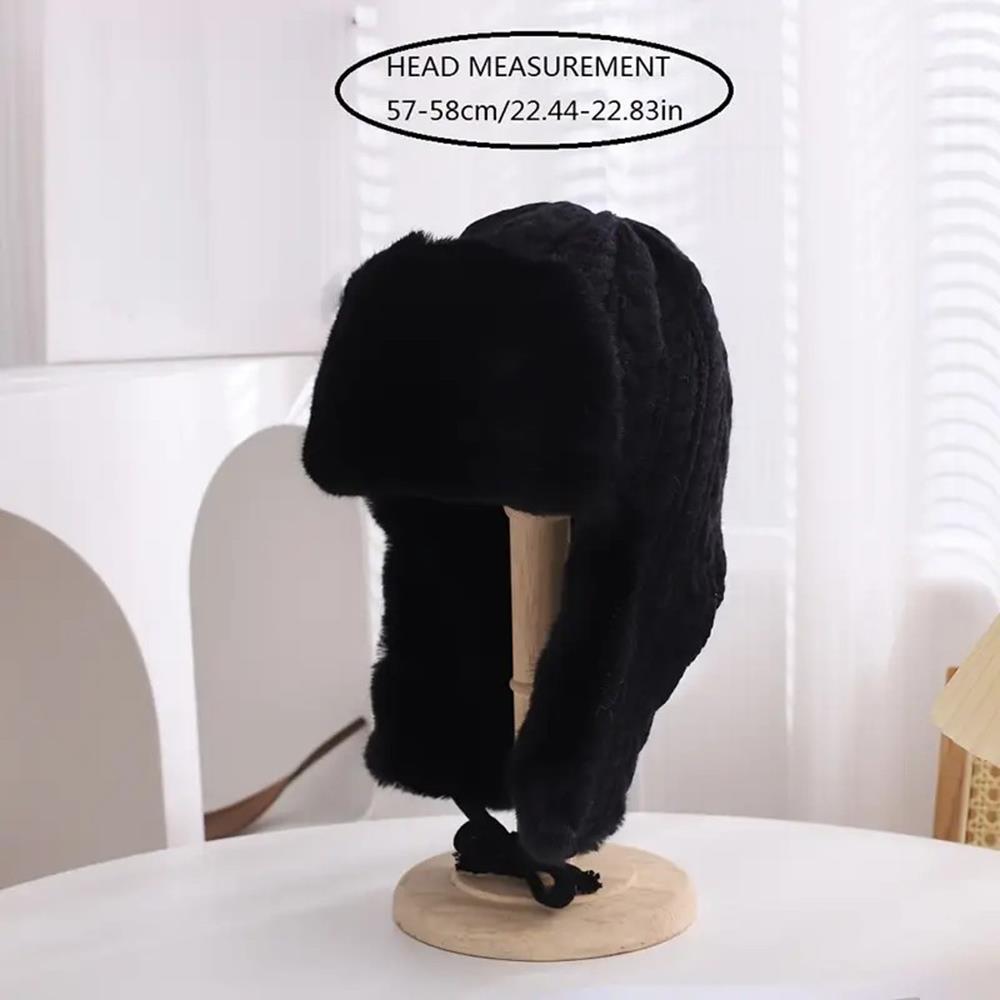 Y2K Winter Knitted Beanies Cap Fashion Plush Knitted Thickened Snow Skiing Hat Outdoor Windproof Warm Ear Protection Hat Women