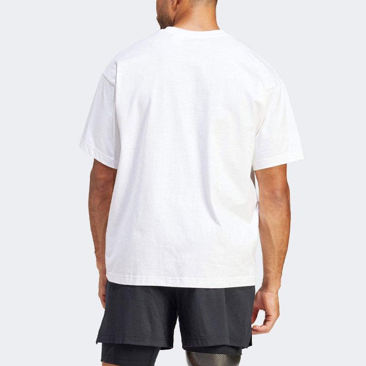 Adidas Letter Pattern Printed Drop Shoulder Round Neck Short Sleeve T-Shirt Men T-Shirts White IS7116