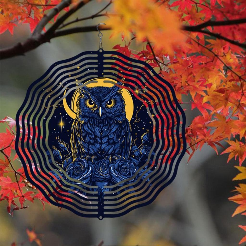 2D Metal Wind Chime with Owl and Moon Mandala Design for Outdoor Garden Decor Perfect for Thanksgiving Christmas Halloween Mothers Day Fathers Day