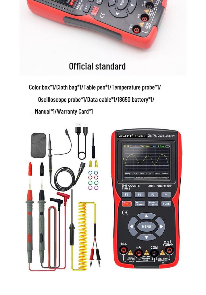 ZOYI ZT-702S High Precision 10MHz Two-in-One Oscilloscope Multimeter with Signal Generator
