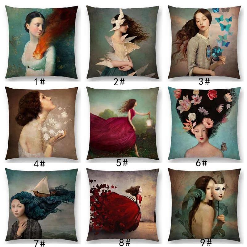 New Elegant Lady Lovely Girl Shakespeare Plays Fantasy Painting Heart Free Wish Sea Cushion Cover Sofa Throw Pillow Case