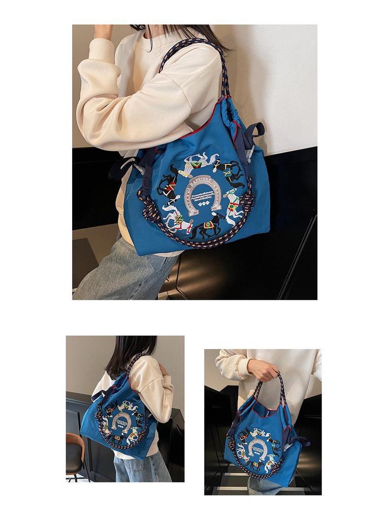 Women's Large Capacity Embroidered Drawstring Tote Bag with Custom Text or Logo