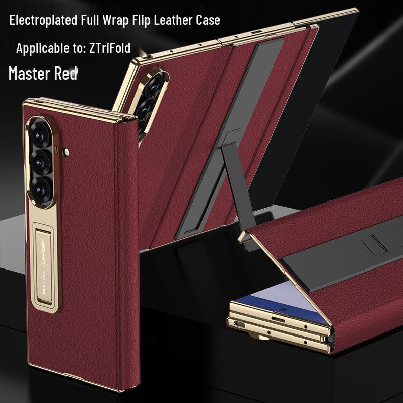 

Samsung ZFold Magnetic Leather Phone Case - Electroplated, Anti-Drop, Folding Stand, Business Style SM-ZTriFold