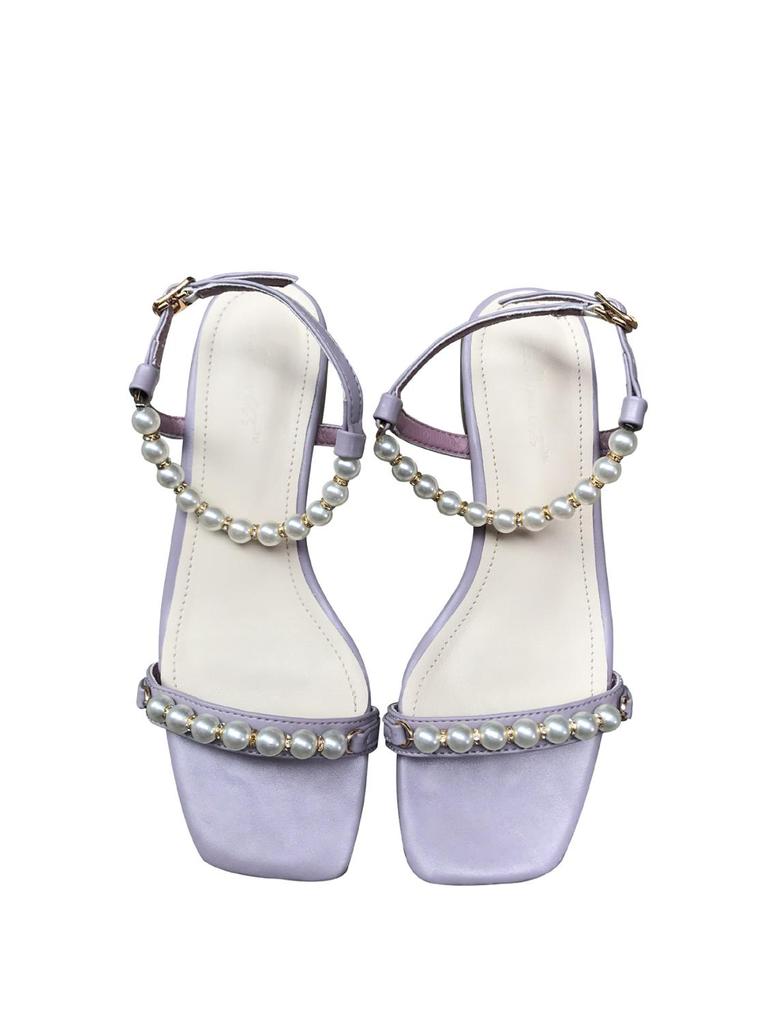 Pearl Narrow band slingback slip on gladiator sandalias woman beads metal decoration thick low heels shoes women sandals