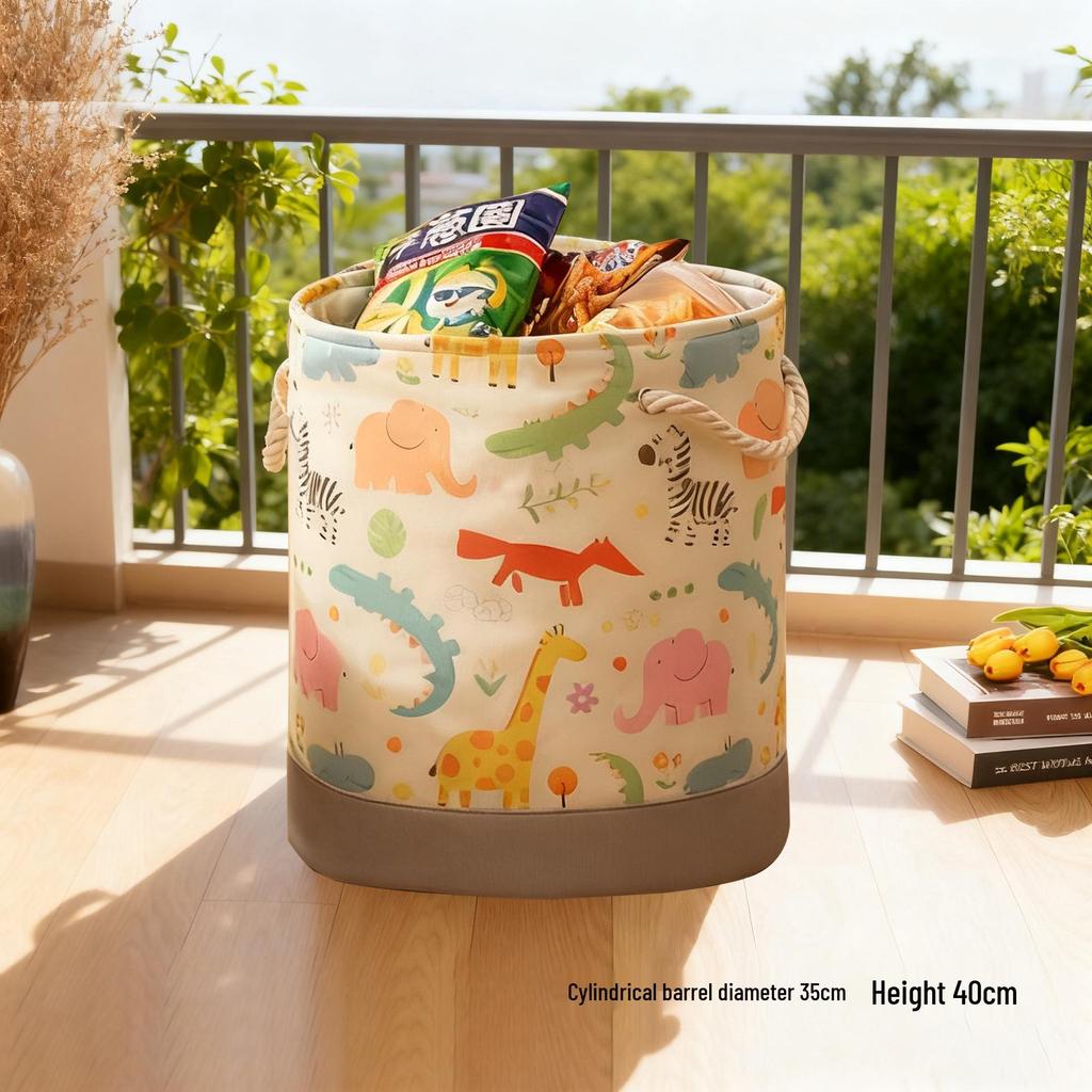 Cartoon Fabric Toy Storage Basket with Embroidery - Clothes Organizer & Laundry Hamper