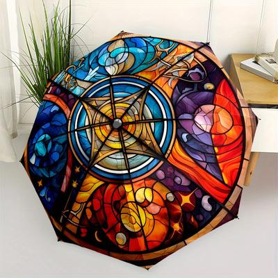 Stained Window Panel: Vibrant Artwork for Home DecorUmbrella, Portable 3-Fold Compact Umbrella for Men & Women Gift