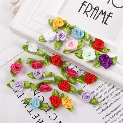 100PCS Artificial Mini Silk Rosettes Fabric Flowers Heads Making Handmade Satin Ribbon Roses DIY Craft For Wedding Decoration