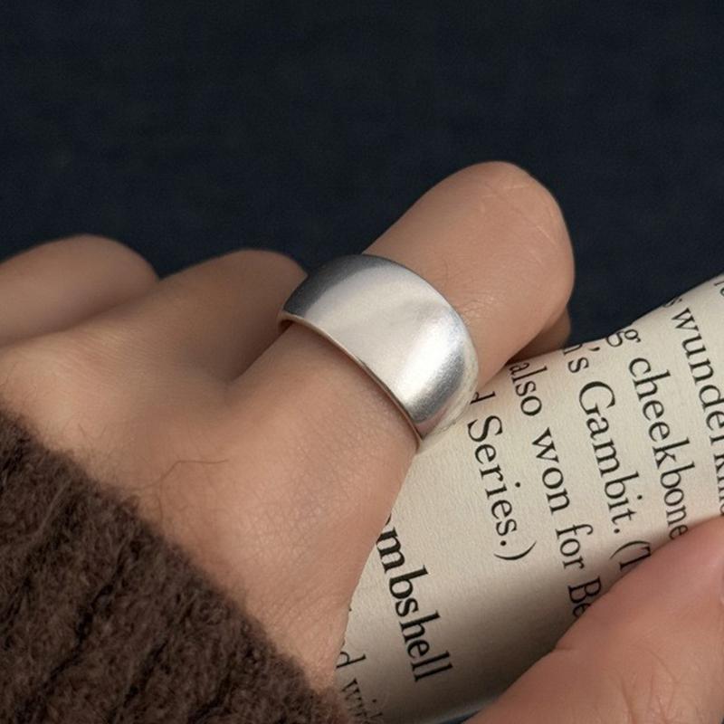 PANJBJ 925 Silver Frosting Geometry Ring for Women Wide Texture Versatile Handmade Ins Jewelry Gift