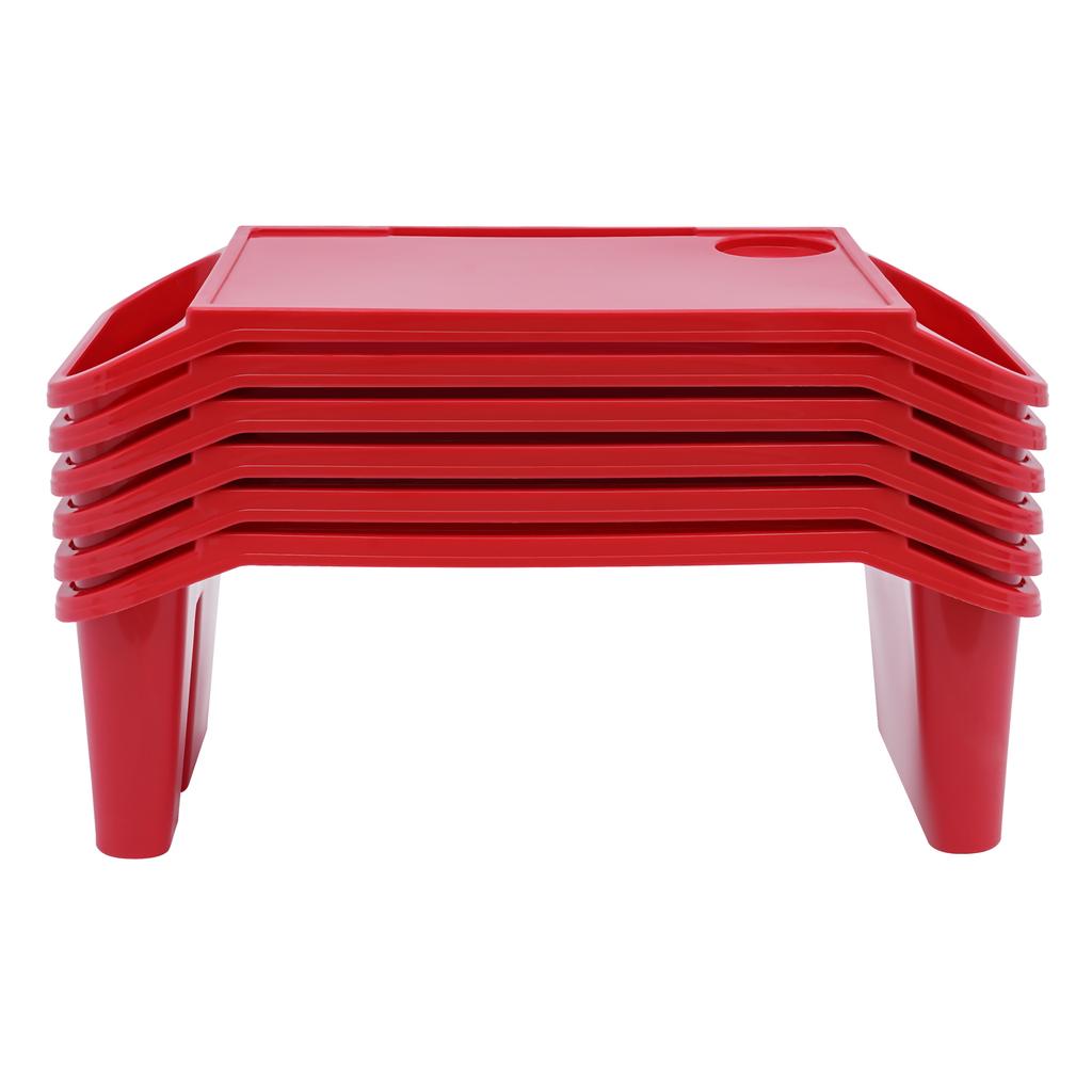 6 Peças Bandeja de Colo Infantil, Bandejas de Plástico para Café da Manhã e Laptop com Bolsos Laterais, Mesa de Colo Portátil para Família, Escola, Aula
