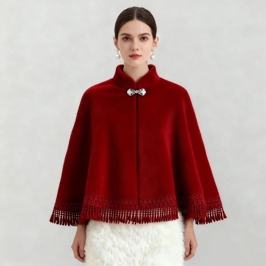 Cheongsam aus imitiertem Nerzfell mit Schal und Quaste, kurzer Cardigan für Wärme im Herbst und Winter