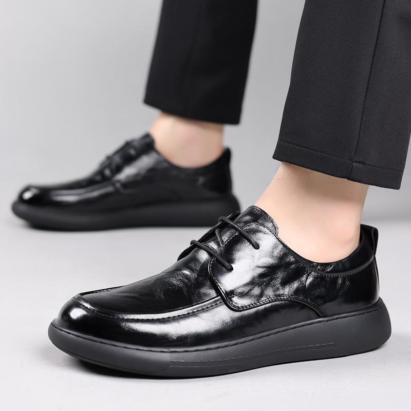 New Top Layer Cowhide Men's Casual Shoes with Thick Leather Sole and Wide Feet Fashionable and Trendy Single Shoes for Men One-piece Dropshipping