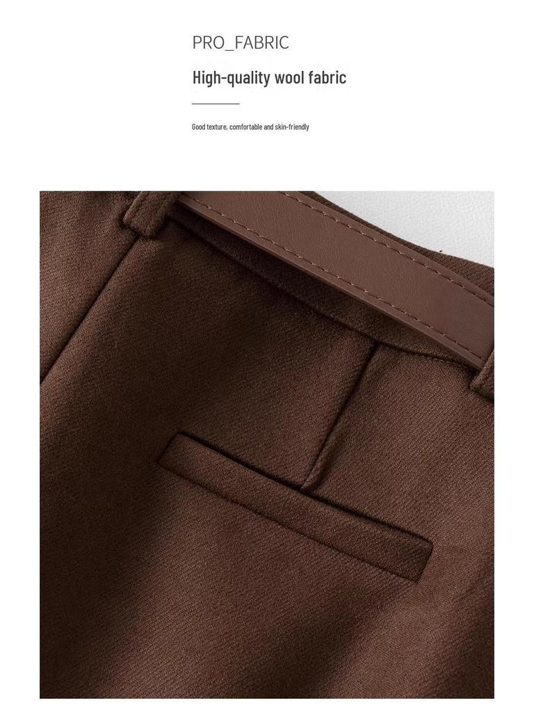 Khaki Woolen A-Line Booty Shorts: Women's Casual Wide-Leg Pants for Autumn/Winter 2024 Fashion