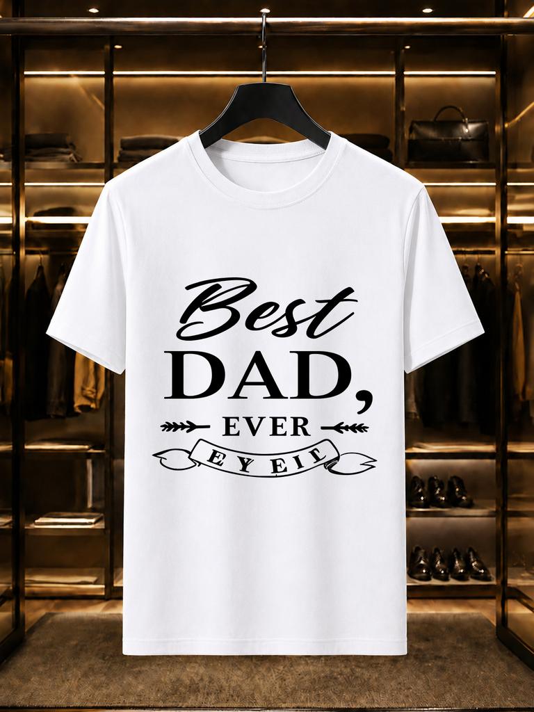 2026 New Arrival 100 Cotton Tshirt Vintage Script Best Dad Ever Banner Print Crew Neck Casual Short Sleeve