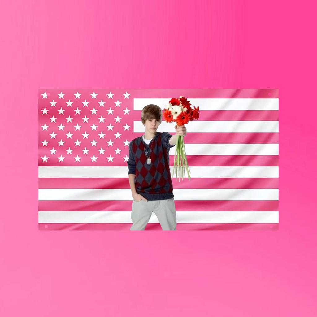 JJustin BBieber Nostalgic Wall Tapestry Young Justin Flag Style Decor Cute Pop Icon Art for Dorm Frat Room Belieber Gift