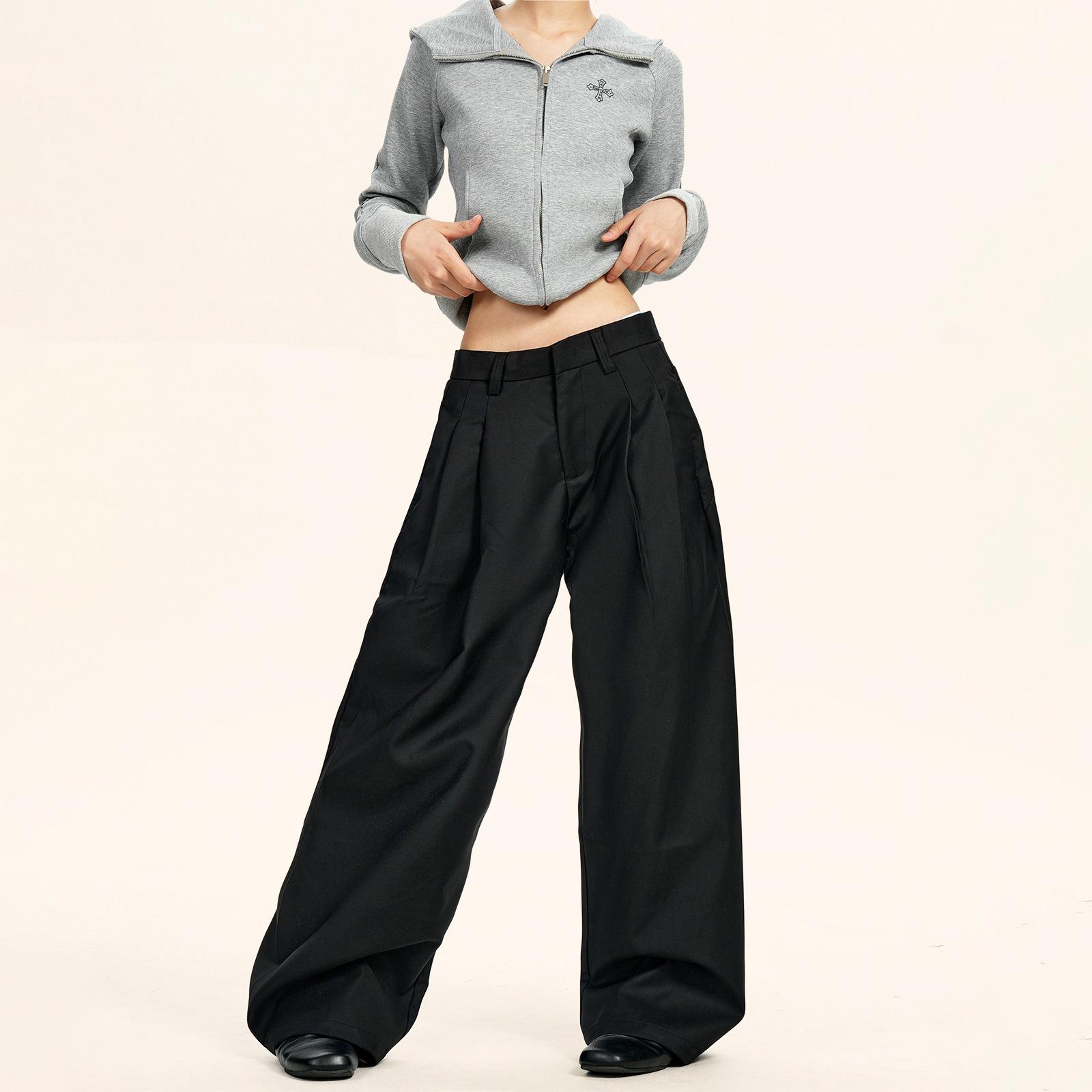 

Yongfang Unisex Casual Wide-Leg Pleated Trousers: Floor-Length, Clean-Fit Double Extra Large чорний