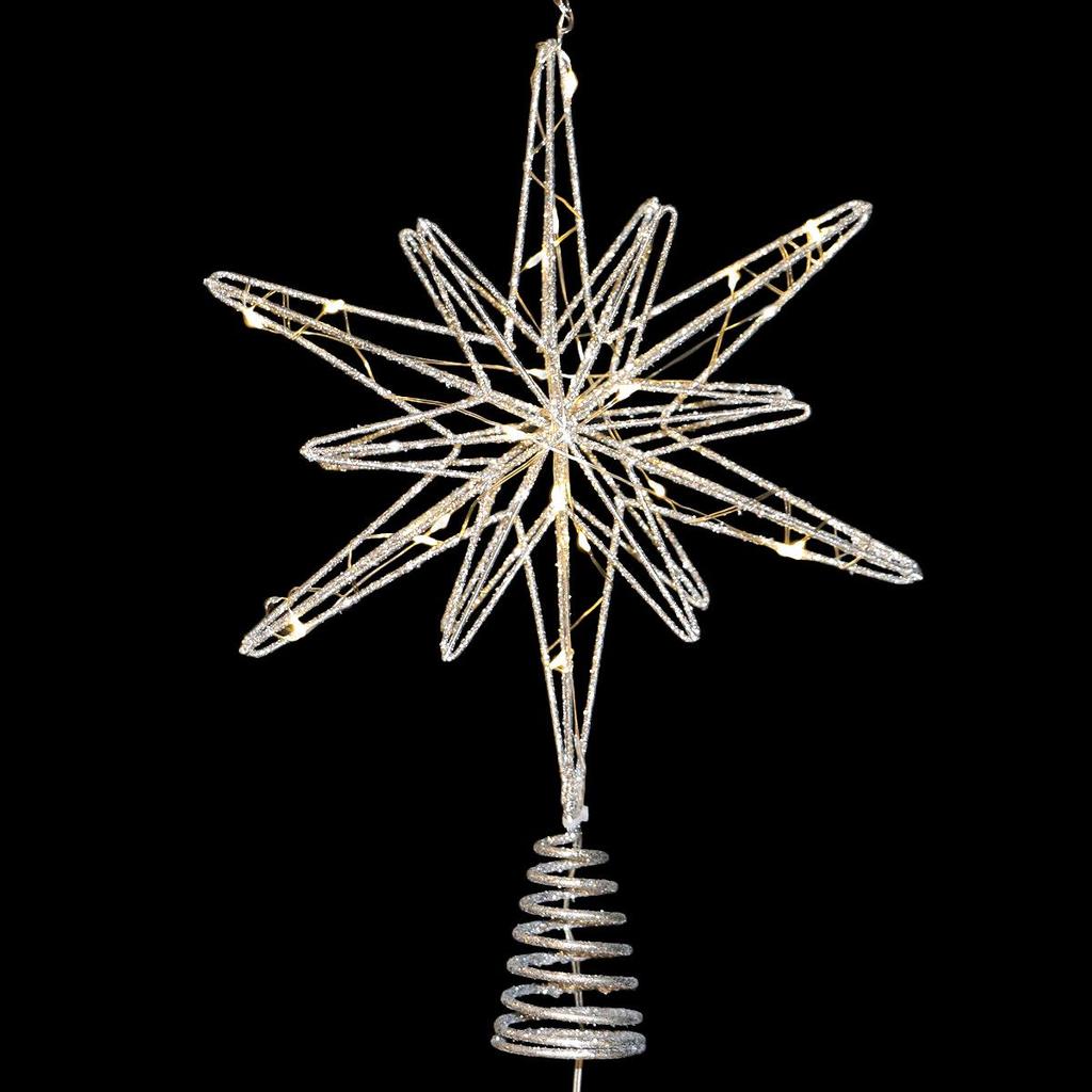 Gold Glitter Light-Up Wrought Iron Octagonal Christmas Tree Topper Star Decoration 2025