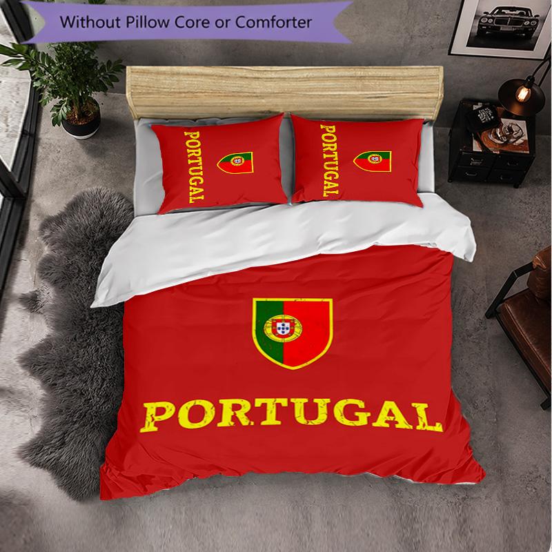 Portugal National Football Team 3 Piece Bedding Set Soft Duvet Cover Set with Pillowcases Printed Bedroom Decor Set for Home
