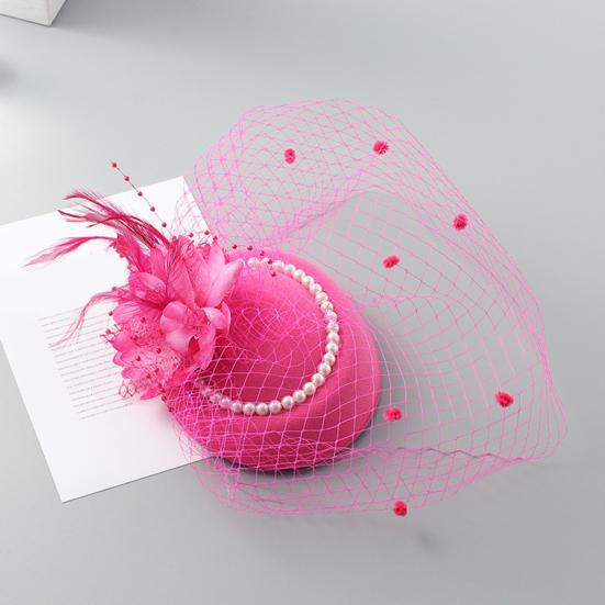 Top Hat Hair Accessories Faux Pearls Feather Flower Veil Decor Dance Headdress Fascinator Headpiece Fashion Accessory