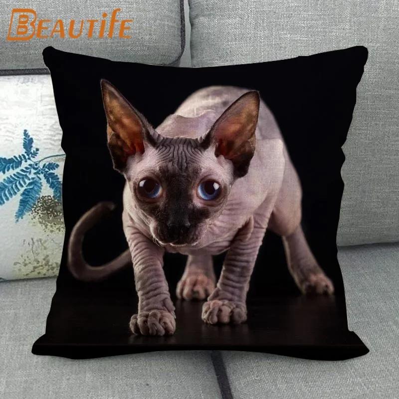 

45X45 см наволочка с изображением кота сфинкса и квадратной молнией, хлопково-льняная ткань, наволочки для спальни, дома, декоративные подарки для мальчиков и девочек 45x45cm 18x18in