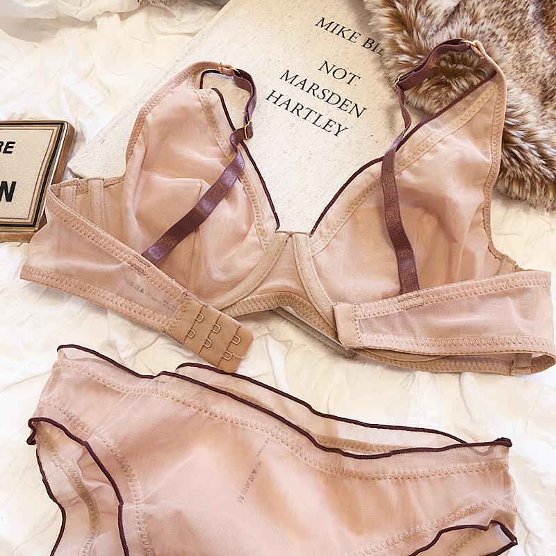 Bralette francese ultra sottile per intimo da donna Top reggiseno push up sexy a V profondo Set intimo e mutandine traspiranti comfort estivo