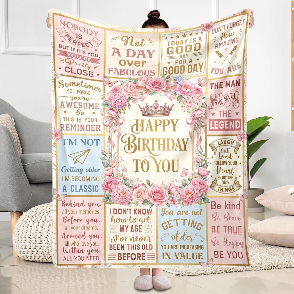 Floral Birthday Celebration Flannel Blanket-Soft and Suitable for Sofas,Beds,Offices,Travel,All Seasons,Great Gift for Holidays and Birthdays.