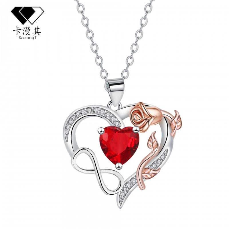 Elegant Rose Gold Heart Necklace With Floral Motif Rhinestone Pendant Interchangeable Copper Chain Women Gold-plated