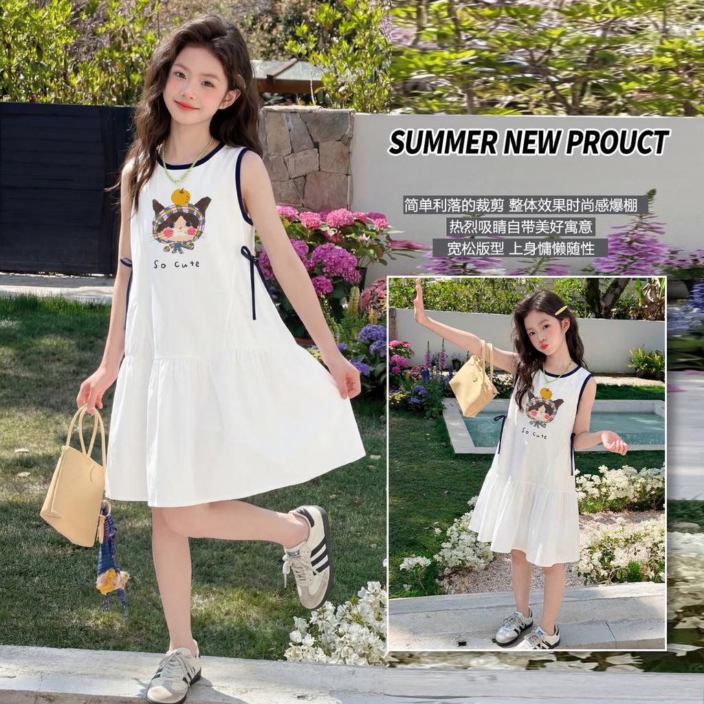 Girls' Dress Summer Dress 2026 New Stylish Children's Temperament Princess Dress Girls' White Sleeveless Vest Dress