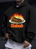 American Western Style Unisex Autumn Winter Print Hooded Long Sleeve Sweatshirt, Fiery BBQ Roll Contrast Color KEBAB Cartoon Print Hoodie, Middle East