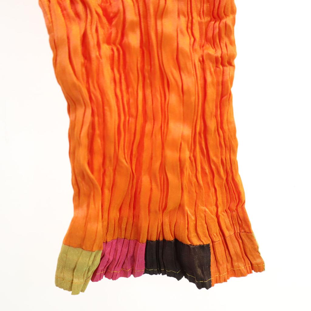 ISSEY MIYAKE Long Sleeve Square Neck Pleated Cut Orange Tops Women Used