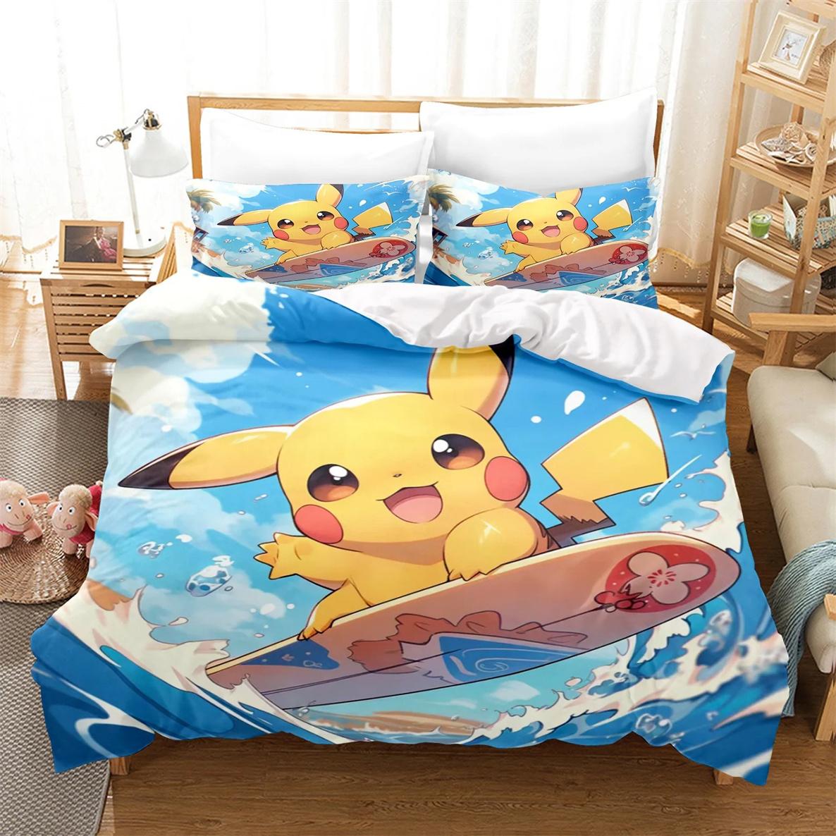 

Pokemon Bedding Set 3D Pikachu Quilt Cover Anime Printed Duvet Cover Sets Kids Bedding Holiday Gift 135x200cm-2pcs