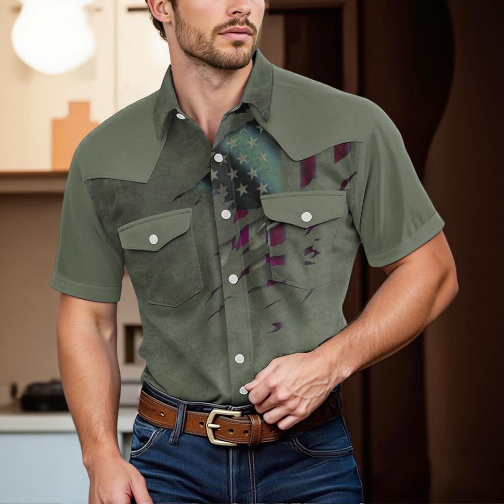 Men'S Fashionable Lapel And Shoulder Length Short Sleeved Casual Top