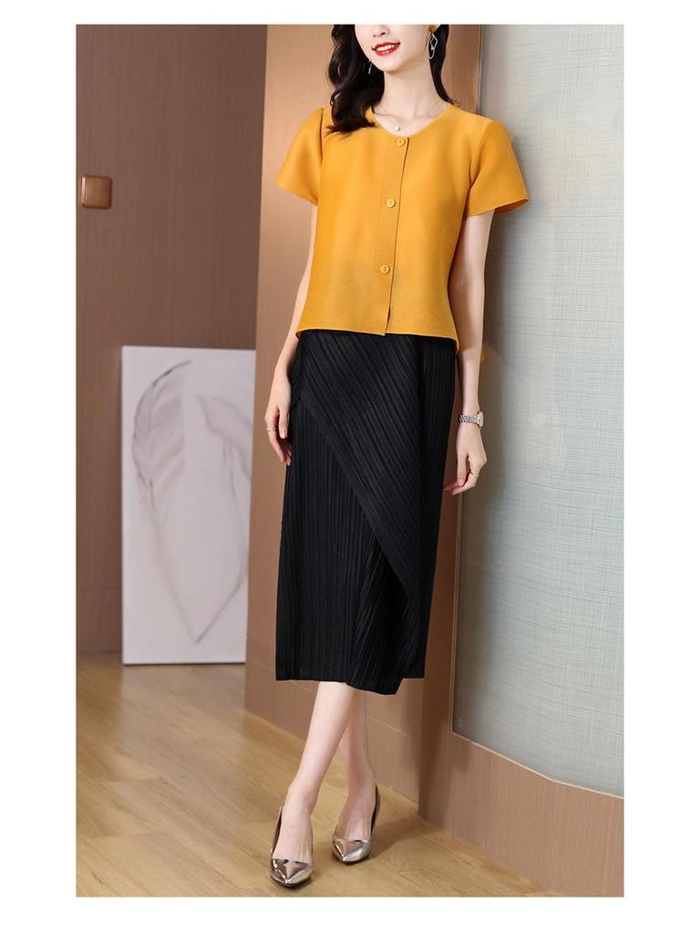 2025 Spódnica A-line w stylu Miyake, czarna, plisowana, z nieregularnym wzorem