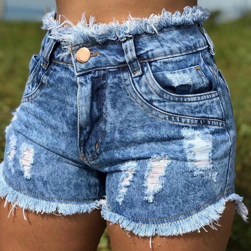 Summer Women's Fashion Fringed Denim Shorts Sexy Denim Shorts High Waist Plus Size S-3XL