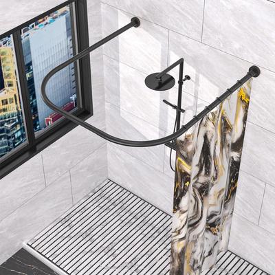Sikaiqi Acero Inoxidable 304 Baño Bañera Esquina Barra de Cortina de Ducha Estante Tamaño Ajustable Ambos Lados Centro Forma U (Negro Forma de U, Longitud