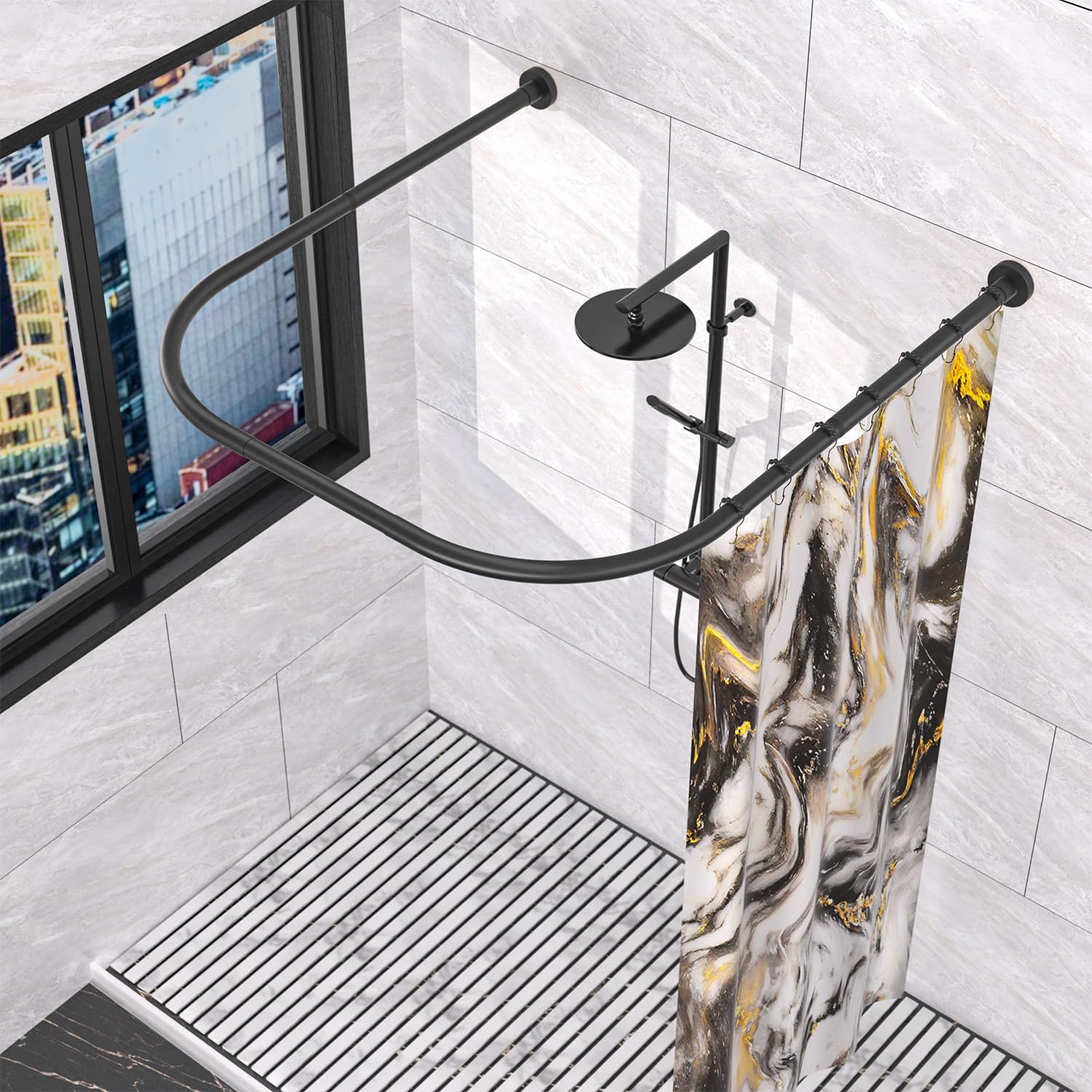 

Sikaiqi Нержавеющая сталь 304 Угловая штанга для шторки для душа для ванной комнаты Регулируемый размер Обе стороны Центр U-образный (Черная U-образная, Длина